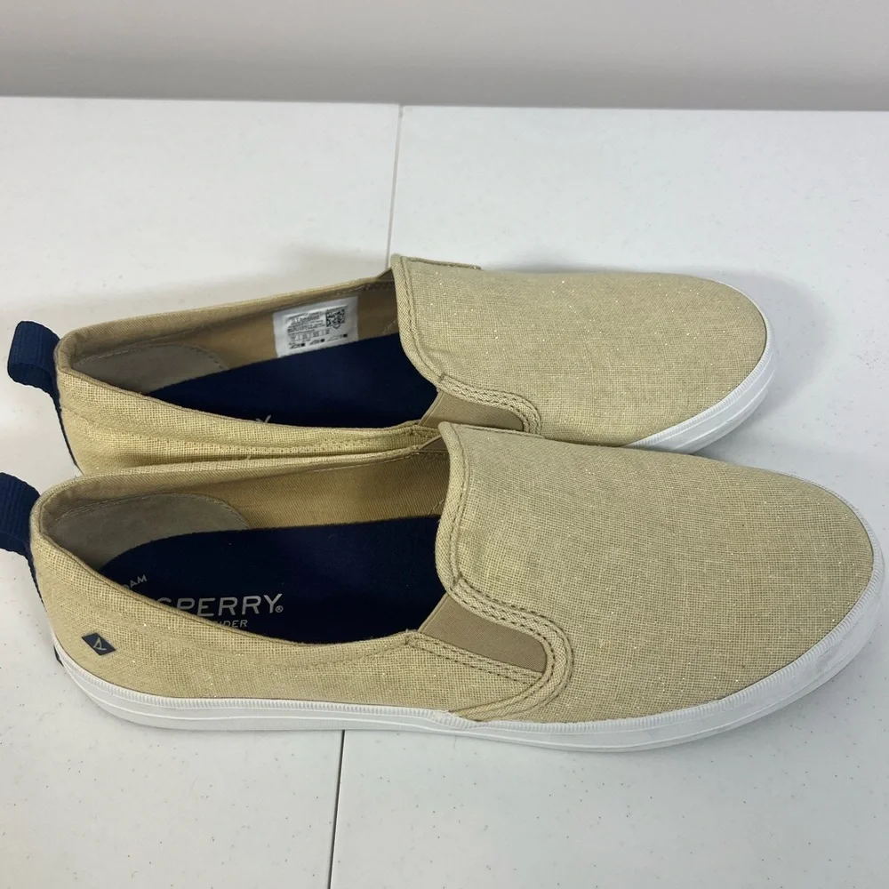 Sperry Women's Cream‎ Slip-On Sneakers Size 11 Top Sider Sparkle Linen Casual